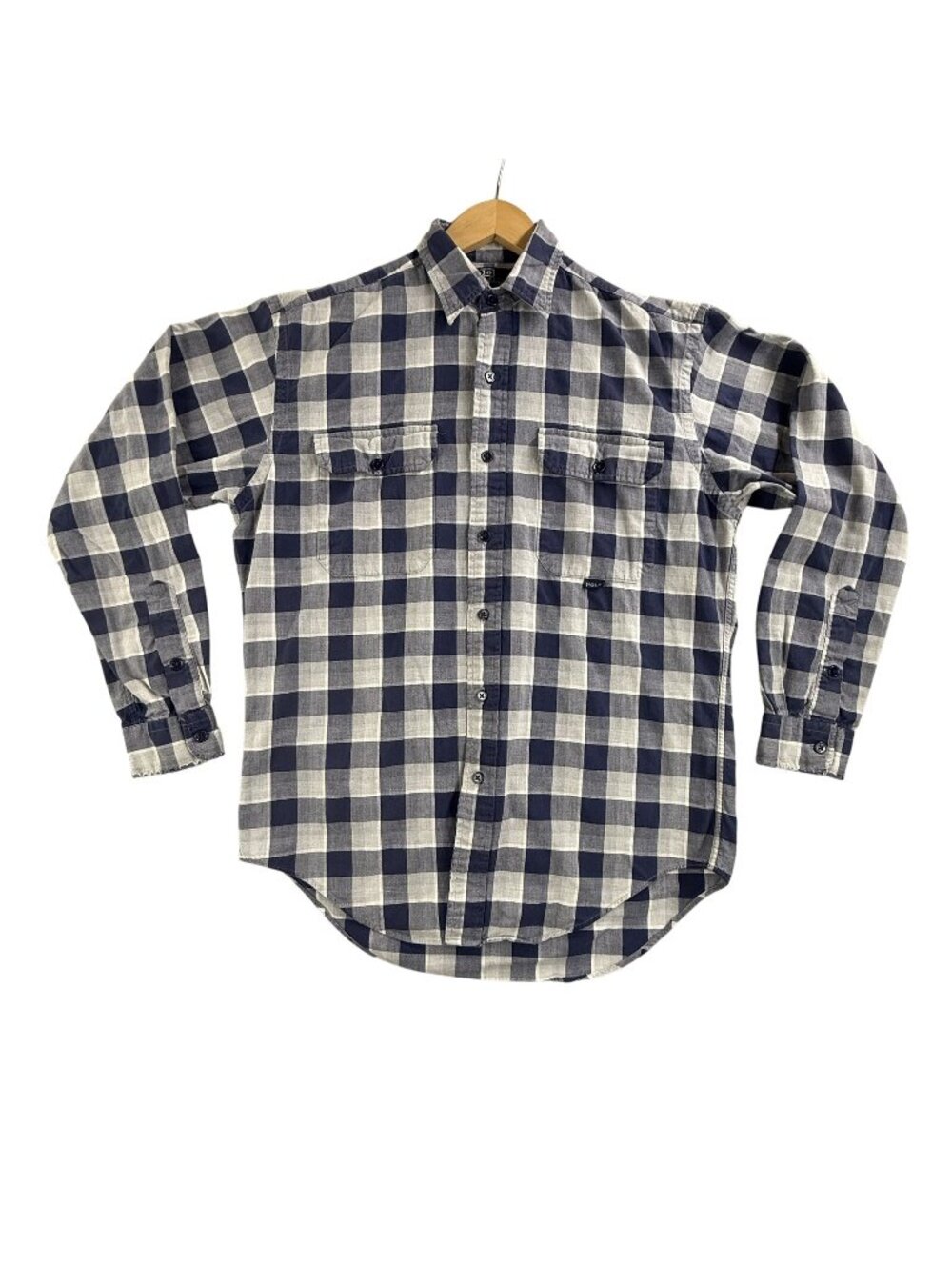 Vintage Polo Ralph Lauren G.I. Shirt Mens Small Blue Plaid Button Up Long Sleeve